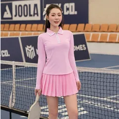 Áo polo nữ Garnet Sport dài tay cổ khóa kéo co giãn thoáng mát phong cách tennis nữ tính
