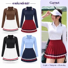 Set thể thao nữ Garnet áo polo dài tay phối chân váy xếp ly co giãn thoáng mát dễ vận động