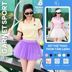 Bộ đồ thể thao nữ áo polo phối chân váy xòe thun tăm lạnh siêu nhẹ co giãn thoáng mát mặc tennis