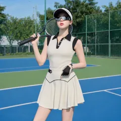 Bộ đồ thể thao nữ cổ Nhật tôn dáng, áo sát nách phối chân váy xếp ly chơi tennis pickleball