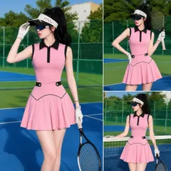 Bộ đồ thể thao nữ cổ Nhật tôn dáng, áo sát nách phối chân váy xếp ly chơi tennis pickleball