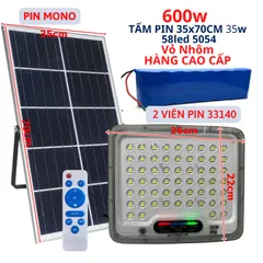 Đèn led năng lượng mặt trời 1500w IP68 có remote tấm pin rời dây dài 5m