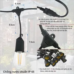 Bộ dây treo kín nước dài 10m 20 đuôi đèn e27