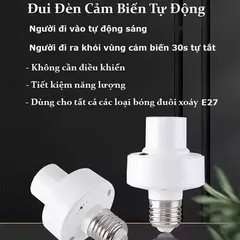 Đui đèn cảm biến chuyển động tự bật tắt E27, đuôi đèn xoáy cảm ứng chuyển động radar tiết kiệm điện
