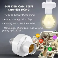 Đui đèn cảm biến chuyển động tự bật tắt E27, đuôi đèn xoáy cảm ứng chuyển động radar tiết kiệm điện