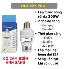Đui đèn cảm biến chuyển động tự bật tắt E27, đuôi đèn xoáy cảm ứng chuyển động radar tiết kiệm điện
