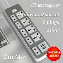 Ổ Điện USB Đa Năng Chịu Tải 2500W Dài 4m Có 9 lổ cắm và 2 lỗ USB
