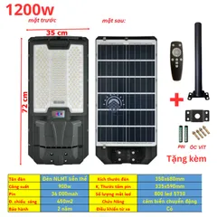 Đèn Năng Lượng Mặt Trời Sân Vườn TT SOLAR Đèn Liền Thể Kép 1200W, 100W, 800W, Cảm Biến Chuyển Động