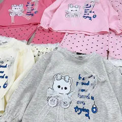 Set bộ nỉ gấu đính nơ quần chấm bi ren dáng rộng xinh xắn đáng yêu cute dễ thương thu đông cho bé gái