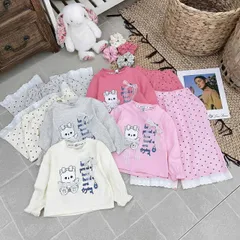 Set bộ nỉ gấu đính nơ quần chấm bi ren dáng rộng xinh xắn đáng yêu cute dễ thương thu đông cho bé gái