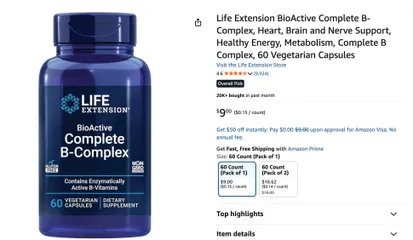 Life Extension BioActive Complete B-Complex 60 Viên Nang Chay Vitamin B Phức Hợp USA