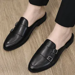( Mã D36 ) Giày sục nam MonkStrap da PU cao cấp, giầy sục da mùa hè thoáng khí trẻ trung gắn 4 khóa trang trí đế có khâu 640927