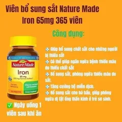 CHÍNH HÃNG MỸ Viên Sắt Nature Made Iron 65mg. 365 viên DATE XA 859982