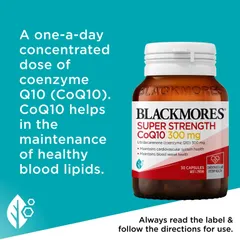 Blackmores Super Strength CoQ10 300mg - Duy trì sức khỏe hệ tim mạch hỗ trợ duy trì chỉ số lipid máu khỏe mạnh chính hãng Úc
