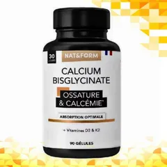 Viên uống Nat&Form Calcium Bisglycinate + Vitamin D3 & K2 |90 viên| Tái tạo + Củng cố cấu trúc xương & Phòng ngừa loãng xương [S/P Chuẩn Pháp không tem]