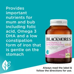Blackmores Pregnancy and Breastfeeding Gold - Hỗ trợ sự phát triển toàn diện của thai nhi giảm nguy cơ loãng xương cho mẹ chính hãng Úc