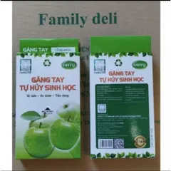 Găng tay tự huỷ sinh học dùng 1 lần  an toàn thân thiện với môi trường, nhãn hiệu Family Deli