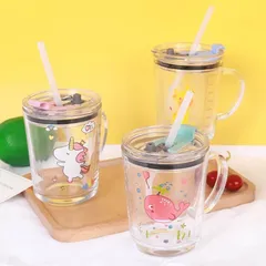 Cốc chia vạch thuỷ tinh - cốc chia vạch pha sữa cho bé kèm ống hút