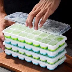 Khay làm đá silicon chống dính 14 ô có nắp đậy ngăn mùi từ tủ lạnh - khay làm thạch - khay làm kem silicon