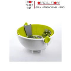Bộ rổ chậu hai lớp đựng rau củ quả hình tròn màu xanh Nội Địa Nhật Bản - Nakaya