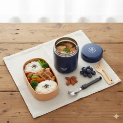 Bình ủ cháo giữ nhiệt kèm muỗng 400ml màu xanh navy Nội Địa Nhật Bản Kokubo