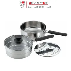 Bộ 2 nồi chảo inox 18cm có khay hấp kèm nắp đậy nội địa Nhật Bản - Kokubo
