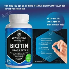 Viên mọc tóc đẹp da móng Vitamaze Đức biotin zink selen giúp ngăn rụng tóc, đẹp da móng chắc khỏe, 365V