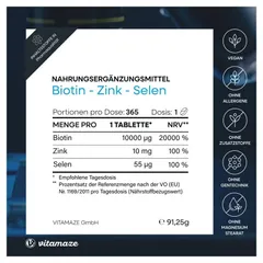 Viên mọc tóc đẹp da móng Vitamaze Đức biotin zink selen giúp ngăn rụng tóc, đẹp da móng chắc khỏe, 365V