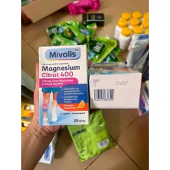 Magie citrate Mivolis Magnesium Citrat 400 dạng bột pha - nội địa Đức 20 gói