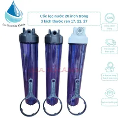 Cốc lọc thô 20 inch trong không kèm lõi lọc