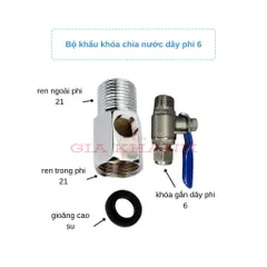 Bộ khẩu khóa chia nước máy lọc, van chia nước phi 6, phi 10 ren 21