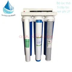Bộ lọc thô 3 cấp lọc 20 inch ren phi 27 cốc màu xanh kèm lõi lọc