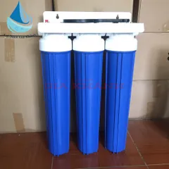 Bộ lọc thô 3 cấp lọc 20 inch ren phi 27 cốc màu xanh kèm lõi lọc