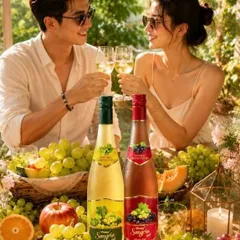 Trái Cây Lên Men (2 Chai) Sangria Light White + Red Wine 4%độ - Rư.ơi Trái Cây Nho Xanh + Nho Đỏ
