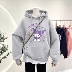 Áo hoodie Tay Dài nỉ cooton In Hình Smiling kuromi cho Mẹ và Bé 10-60kg