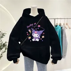 Áo hoodie Tay Dài nỉ cooton In Hình Smiling kuromi cho Mẹ và Bé 10-60kg