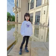 Áo hoodie Tay Dài nỉ cooton In Hình Smiling kuromi cho Mẹ và Bé 10-60kg