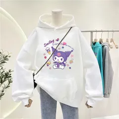 Áo hoodie Tay Dài nỉ cooton In Hình Smiling kuromi cho Mẹ và Bé 10-60kg
