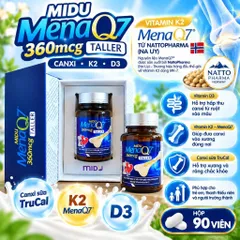 Midu MenaQ7 360mcg Hộp 90 Viên Canxi D3K2 Hỗ Trợ Xương Trẻ Em, Canxi Sữa TruCal, Vitamin K2 MenaQ7