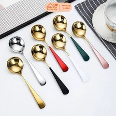 Sét 10 thìa vàng cán màu chất liệu inox siêu xịn, thiết kế tròn phù hợp với trẻ em người lớn 864977