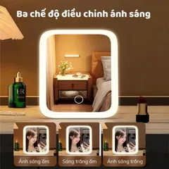 Gương Trang Điểm LED Để Bàn Cảm Ứng - 3 Chế Độ Sáng, Xoay 360 Độ 865221