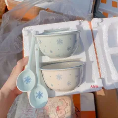 sét 2 bát kèm 2 thìa họa tiết bông tuyết – đơn giản mà cực xinh 🥣✨ 865571