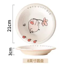 set đĩa kèm bát, thìa sứ và đũa họa tiết lợn hồng – siêu cute, nhìn là mê 💖 865586