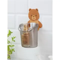 COMBO 2 Cốc gấu đựng bàn chải kem đánh răng có lỗ thoát nước, Cốc gấu dán tường siêu dính