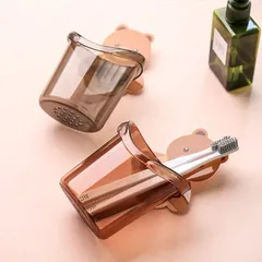 COMBO 2 Cốc gấu đựng bàn chải kem đánh răng có lỗ thoát nước, Cốc gấu dán tường siêu dính