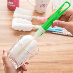 03 Dụng cụ cọ rửa bình sữa cho bé, cọ cốc đa năng tiện dụng bằng mút nhiều màu (giao ngẫu nhiên)