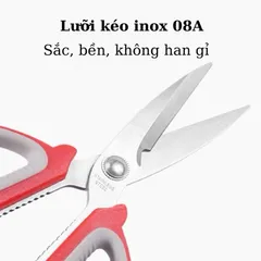 Kéo Màu Đỏ Inox Đa Năng Cán Nhựa Dụng Cụ Nhà Bếp Cắt Thực Phẩm Cao Cấp Siêu Bền