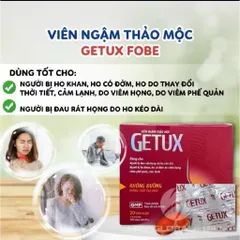 Kẹo Ngậm Thảo Mộc Getux FOBE (Không Đường) Hỗ Trợ Giảm Ho, Đau Rát Họng - Hộp 20 viên