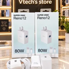 Bộ sạc nhanh SuperVOOC Reno12 80W kèm cáp Type-C bảo hành 12 tháng