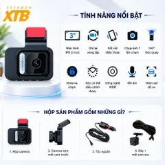 Camera hành trình ô tô K4 wifi kết nối điện thoại, ghi hình trước sau tích hợp lùi, chính hãng Xetabon phân phối